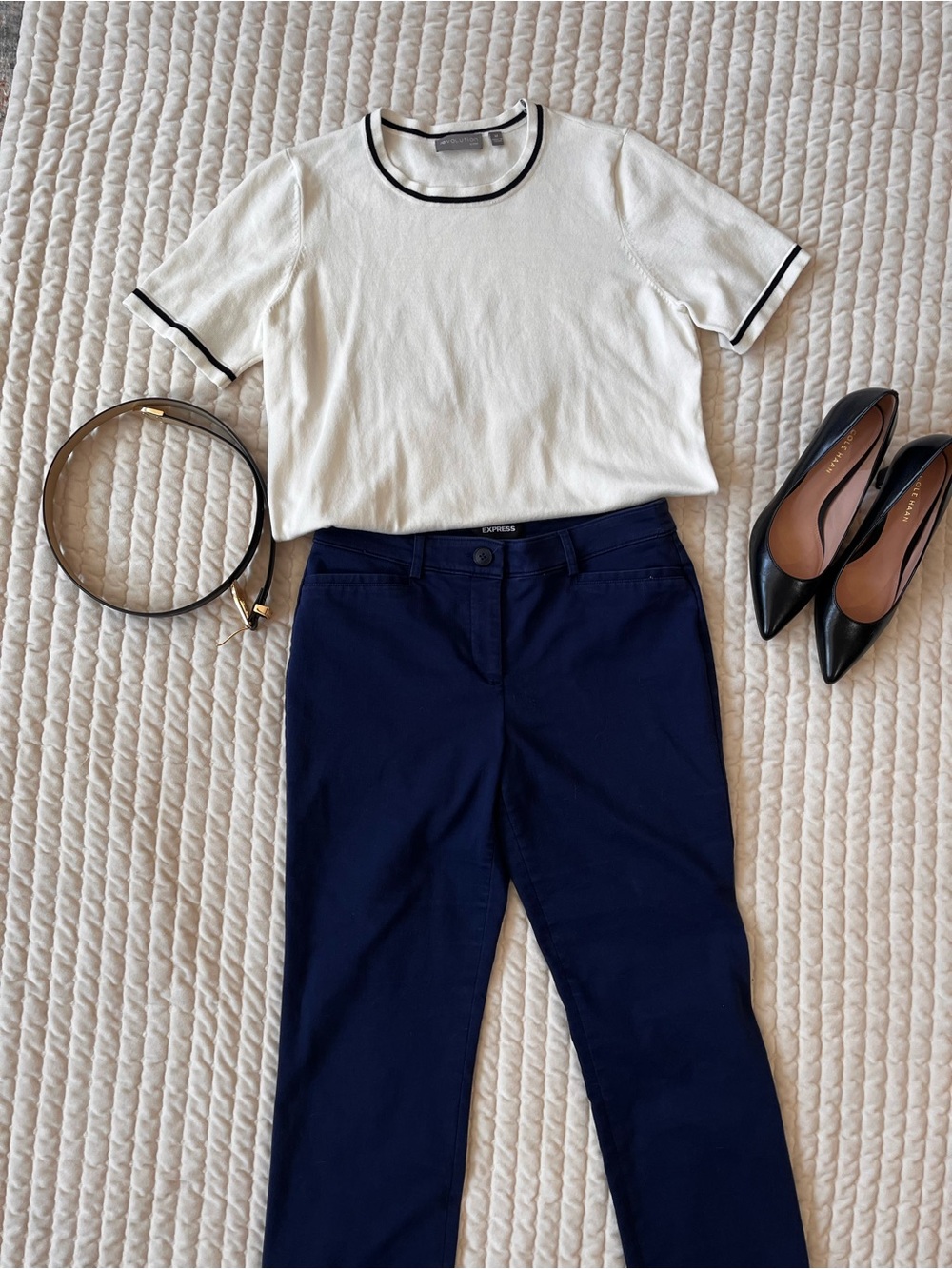Express Navy Straight-Leg Pants- has stretch, ankle length